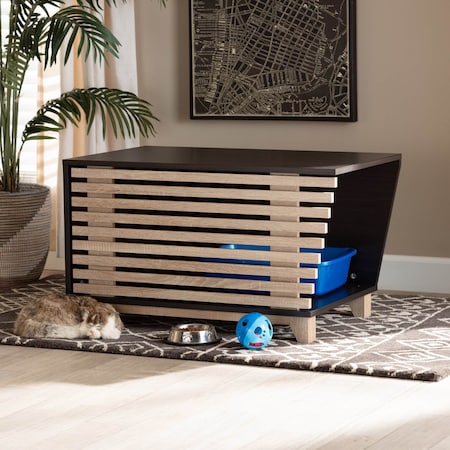 Baxton Studio Eckhart ModernTwo-Tone Dark Brown and Oak Finished Wood Cat Litter Box Cover House 194-11762-ZORO